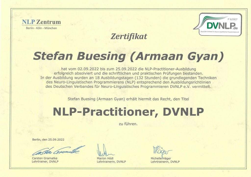 NLP DVNLP Certificate German