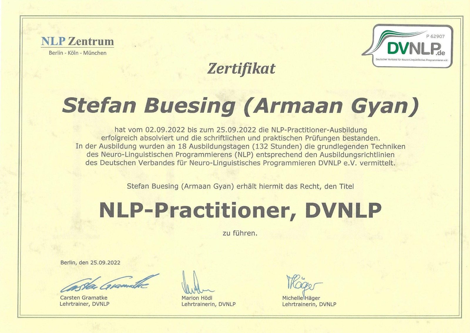 NLP DVNLP Certificate German