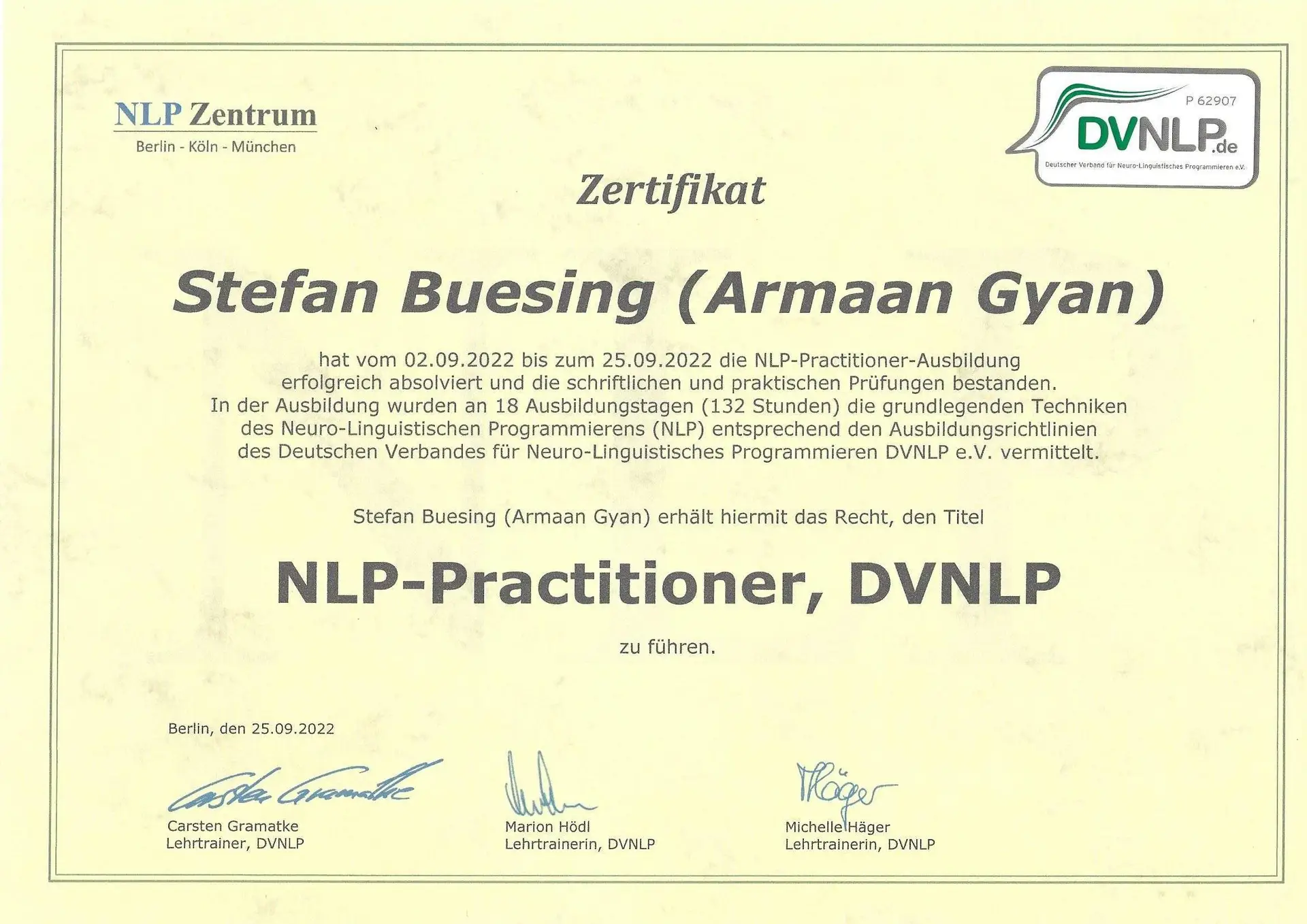 NLP DVNLP Certificate German